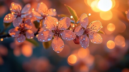 Dewy blossoms at sunrise