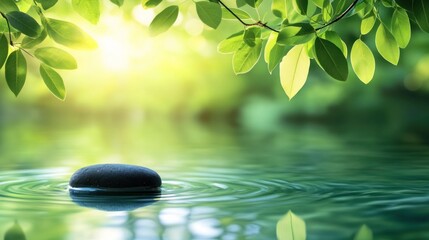 Zen Garden Serenity: Tranquil Stone Floating on Calm Water