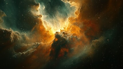 Fototapeta premium Majestic nebula in deep space, colorful clouds of gas and dust illuminated by bright stars, creating a mesmerizing cosmic scene