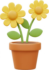 Fototapeta premium Cheerful Yellow Flowers in Terracotta Pot 3D Render Spring Summer Botany