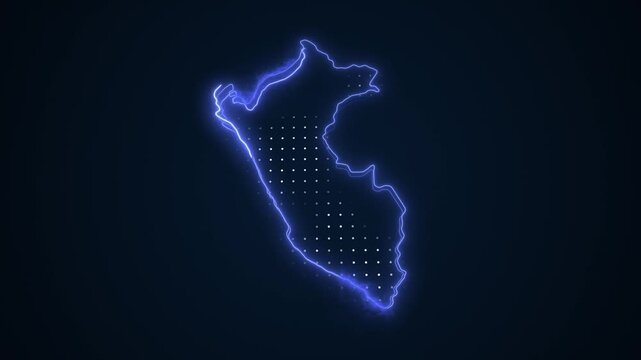 3D Moving Neon Blue Peru Map Borders Outline Loop Background
