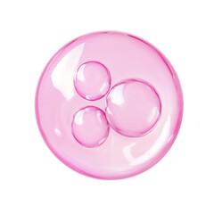 A circular graphic featuring three pink, translucent bubbles. Suggests beauty, skincare, or a playful design