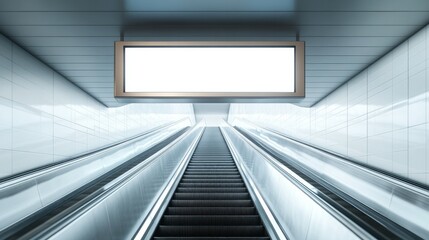 Obraz premium Subway station escalator with a modern digital billboard mockup, waiting for a brand advertisement design