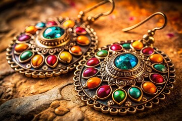 Obraz premium Retro Metal & Stone Earrings: Vintage Jewelry Close-Up Shot
