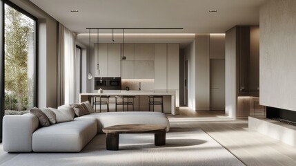 Fototapeta premium Modern Minimalist Living Room Design: Beige and Neutral Tones