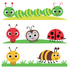 Charming Insect Set Caterpillar, Snail, Ladybug, Spider, and Butterflies