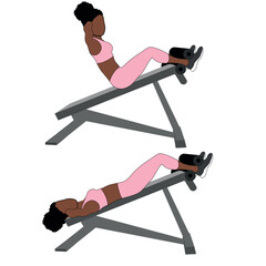 Black Female Character doing decline sit ups exercise in pink clothing