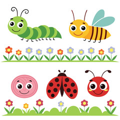 Whimsical Bug Collection Fun Caterpillar, Snail, Ladybug, Spider, and Butterflies