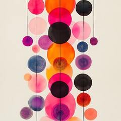 Colorful circles hanging, abstract art