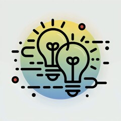 Obraz premium Collaboration icon with overlapping lightbulbs and digital elements – Ideal for teamwork, brainstorming, and innovation concepts.