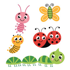 Adorable Bug Collection Caterpillar, Snail, Ladybug, Spider, and Butterflies