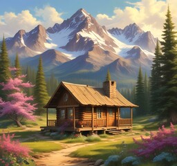 Fototapeta premium Wild landscape with stunning view and woden cottage.