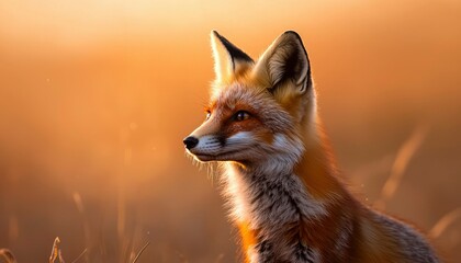 Obraz premium Red Fox at Sunrise in a Golden Meadow