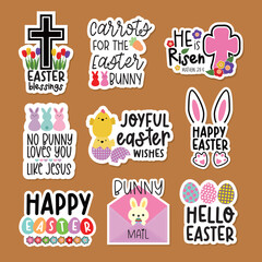 Religious Easter Stickers, Faith Easter Word Art Vector 