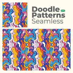 Doodle abstract full color patterns seamless