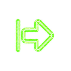 Icon arrow from left from the flow of energy of green color. Shimmering neon