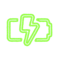 Icon battery bolt from the flow of energy of green color. Shimmering neon