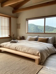 This bedroom features a simple minimal style with a natural feel