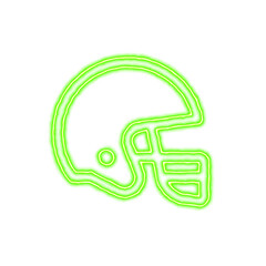 Icon football helmet from the flow of energy of green color. Shimmering neon
