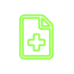Icon file medical from the flow of energy of green color. Shimmering neon