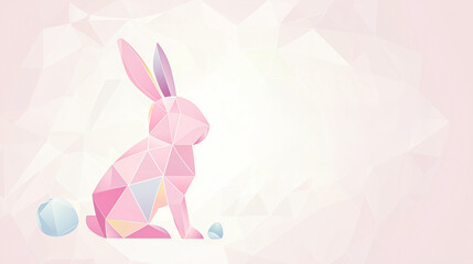Geometric bunny with easter eggs against a polygonal light pink background. Ideal for spring celebrations or playful designs.