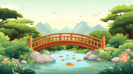 Ancient wooden bridge in a secluded valley