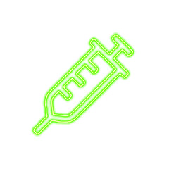 Icon syringe from the flow of energy of green color. Shimmering neon
