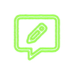 Icon comment alt edit from the flow of energy of green color. Shimmering neon