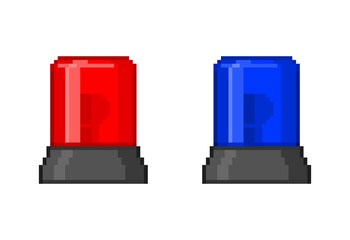 Pixel illustration of red and blue alarms
