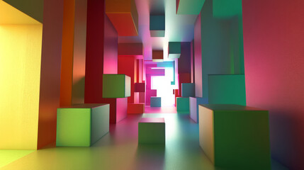 Vector 3d illustration color cube, design with perspective effect