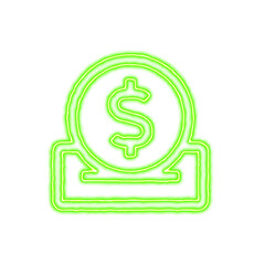 Icon donate from the flow of energy of green color. Shimmering neon