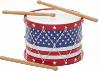 Patriotically Designed Drum with Wooden Sticks American Flag Theme 4th of July Celebration