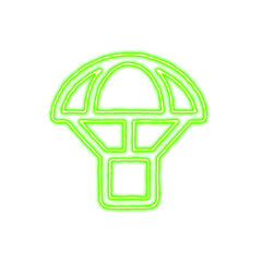 Icon parachute box from the flow of energy of green color. Shimmering neon