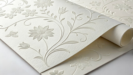 Luxury white paper texture with floral motifs.