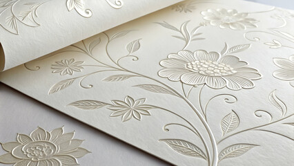 Luxury white paper texture with floral motifs.