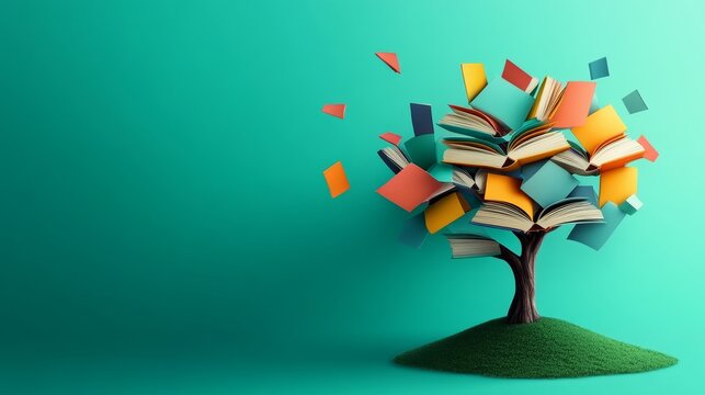 International literacy day concept with tree with books like leaves
