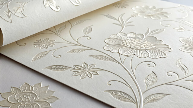 Luxury white paper texture with floral motifs.