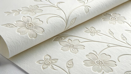 Luxury white paper texture with floral motifs.