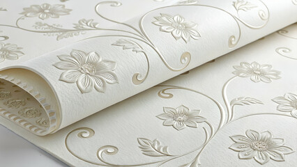 Luxury white paper texture with floral motifs.