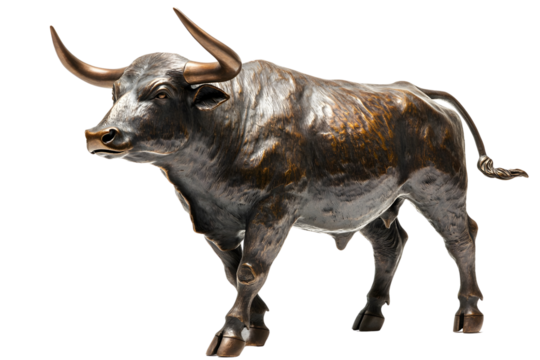 Statue of a bull with sharp horns isolated on white background. - Powered by Adobe