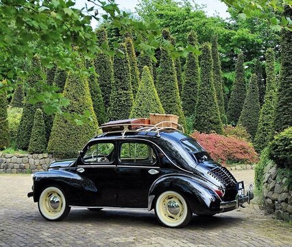 Historic Renault 4 CV in park environment 