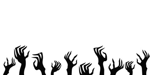 Black silhouette of creepy monster hands with sharp claws, perfect for Halloween horror and spooky party designs.