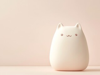 Minimalist kawaii cat figurine on pastel background  
