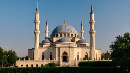 Obraz premium Majestic Mosque Architecture Against a Clear Sky