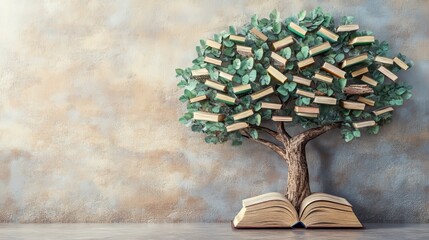 International literacy day concept with tree with books like leaves