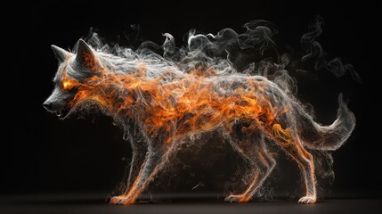 Fiery Wolf Illustration with Smoke and Dramatic Flames