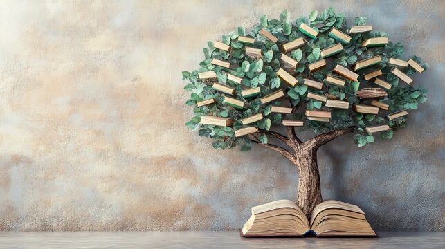 International literacy day concept with tree with books like leaves