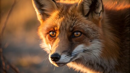 Fototapeta premium Majestic Red Fox Portrait at Golden Hour Wild Animal Close Up Wildlife Photography