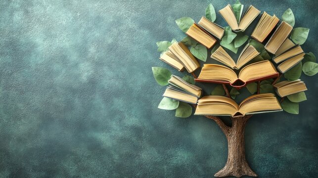 International literacy day concept with tree with books like leaves