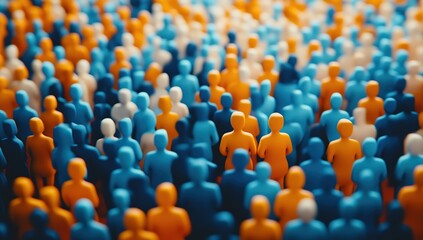 Fototapeta premium Abstract Crowd of Blue Orange and White Figures
